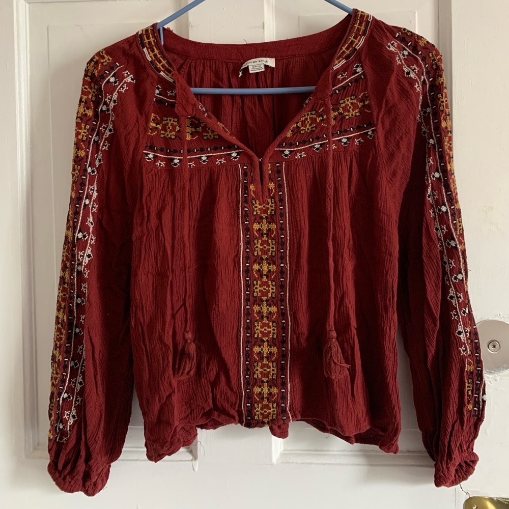 Maroon long-sleeve shirt from American Eagle Outfitters.